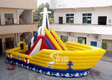 6 Mts High Victory Ship Shape Inflatable Slide Playground With Colorful Flags